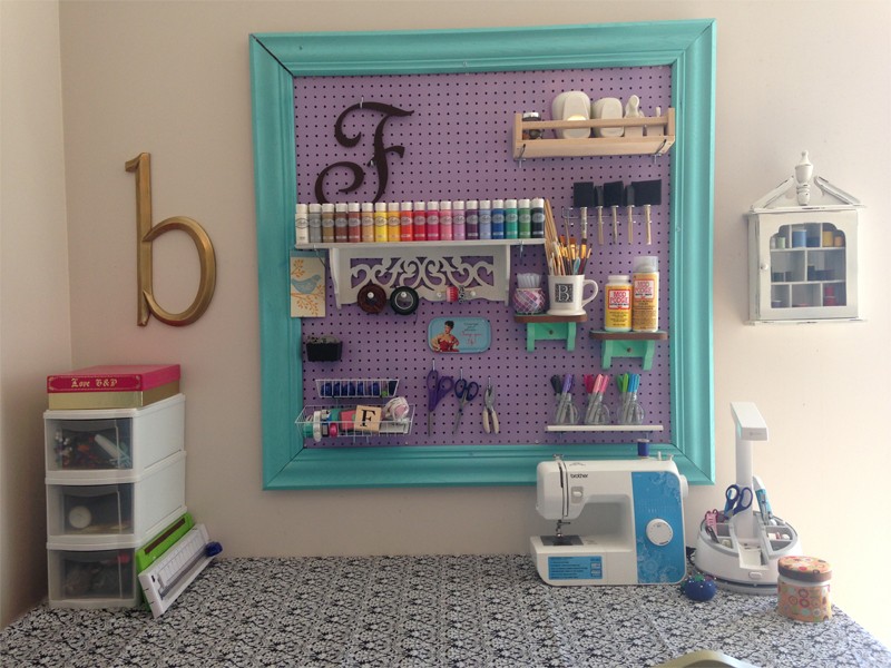 Craft Room Organization with Framed Pegboard 