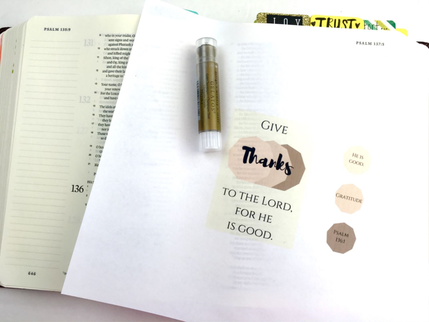 Give Thanks Free Bible Journaling Printable Psalm 136:1