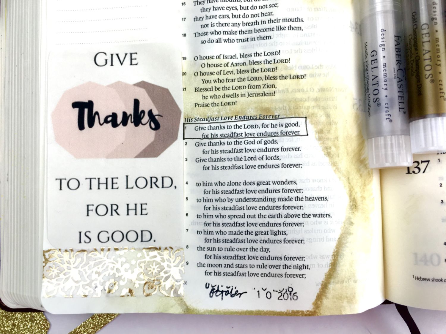 Give Thanks Free Bible Journaling Printable Psalm 136:1