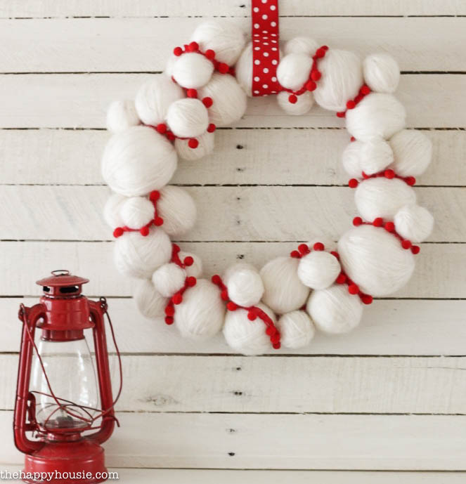 Red and White Snowball Wreath 