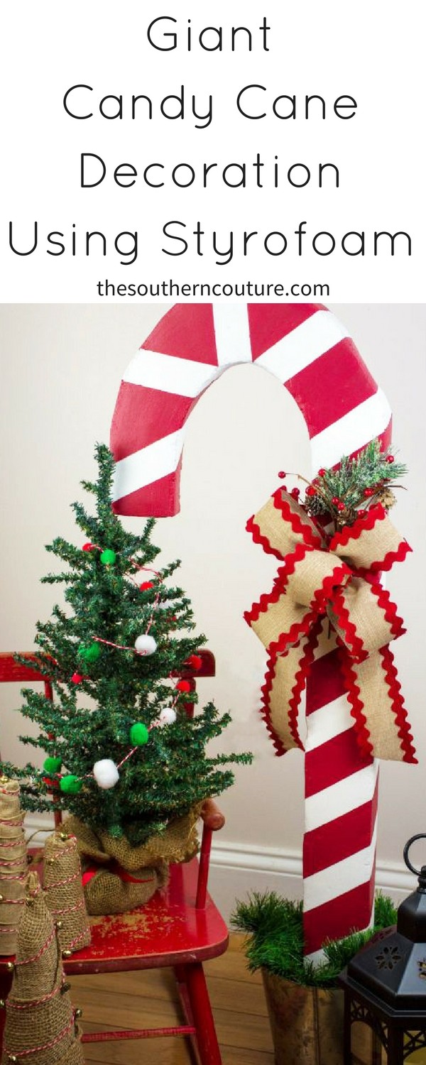 Add a beautiful touch to your rustic Christmas decor or front porch with this Giant Candy Cane Decoration Using Styrofoam. Get the easy tutorial NOW!!