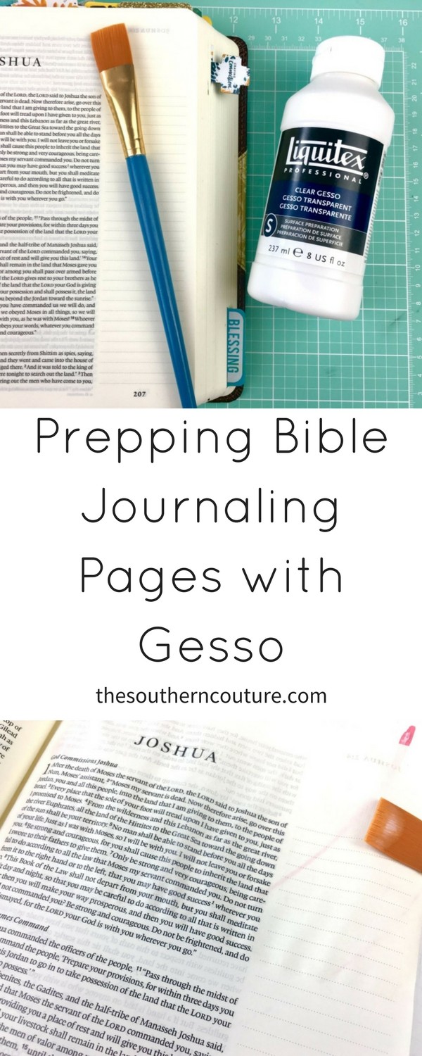 The pages of a Bible are thin and may need to be prepped before using certain art mediums. Prepping Bible journaling pages with gesso before starting an entry is simple and extremely helpful.