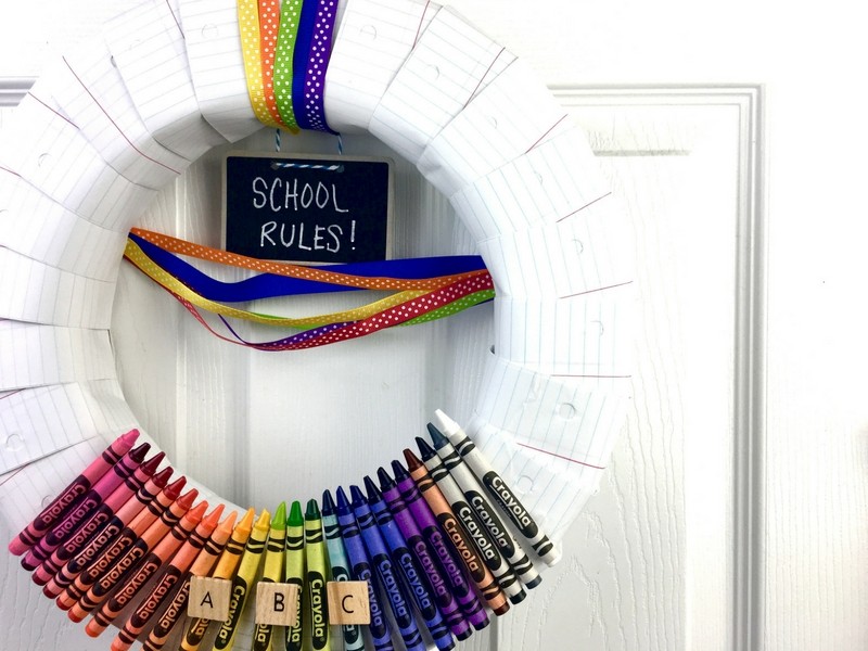 Back to School Themed Wreath using School Supplies