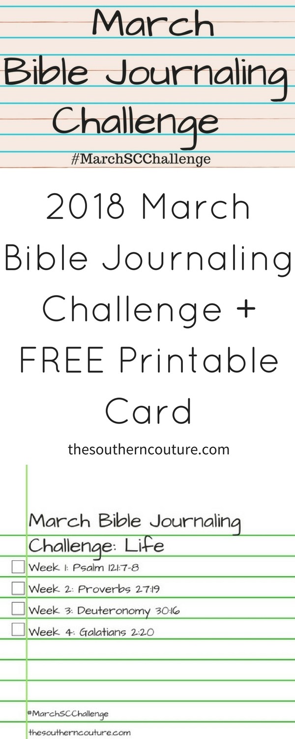 Continue on this journey with me with this 2018 March Bible journaling challenge with FREE printable card. We will be focusing on what the Word has to say about LIFE. Print the card for the front cover of your Bible and then spend time studying in the Word.