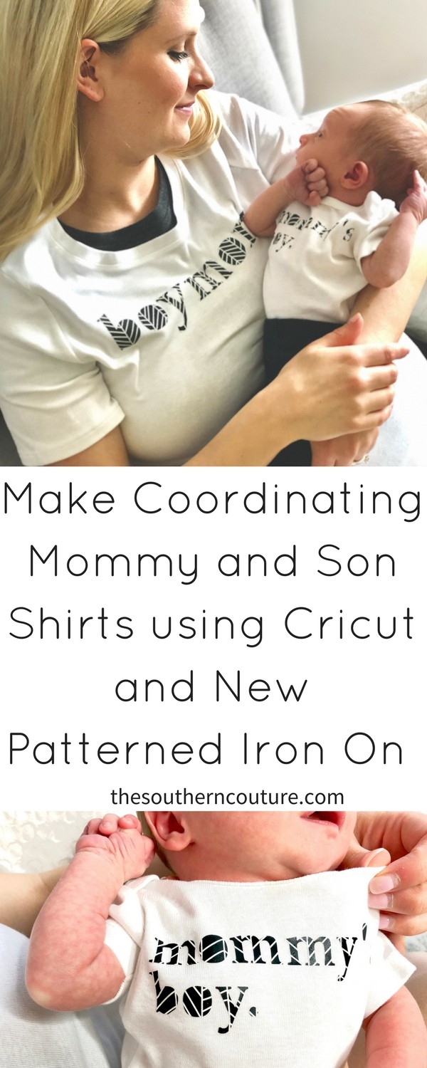 Make coordinating Mommy and son shirts using Cricut and new patterned iron on. Making your own shirts and other iron on goodies is even simpler now thanks to the Cricut EasyPress and EasyPress Mat. Plus how adorable is my baby boy!