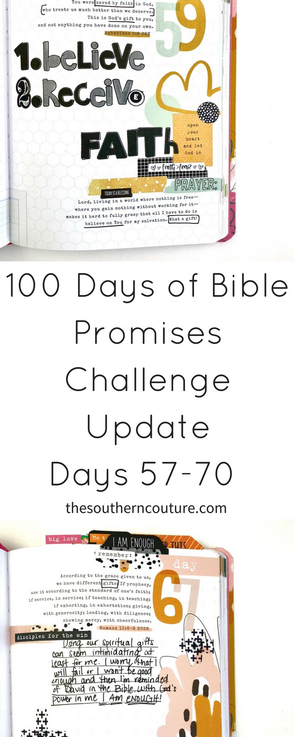 Today check out my 100 Days of Bible Promises Challenge Update Days 57-70 where I'm sharing a recap of my entries for the past two weeks with a video flip-through in my devotional journal.