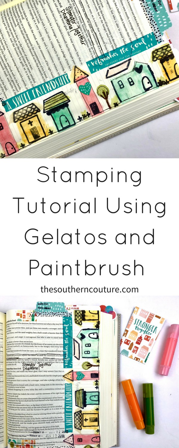This stamping tutorial with gelatos and Stronger Together devotional kit from Illustrated Faith is perfect when you don't have all the colors in ink pads. Plus it's tons of fun and addicting to use. 