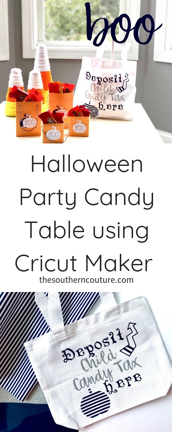 Get ready for those adorable trick-or-treaters with a Halloween party candy table using Cricut Maker. Learn how to make a candy bag, treat bags, and party decor. 