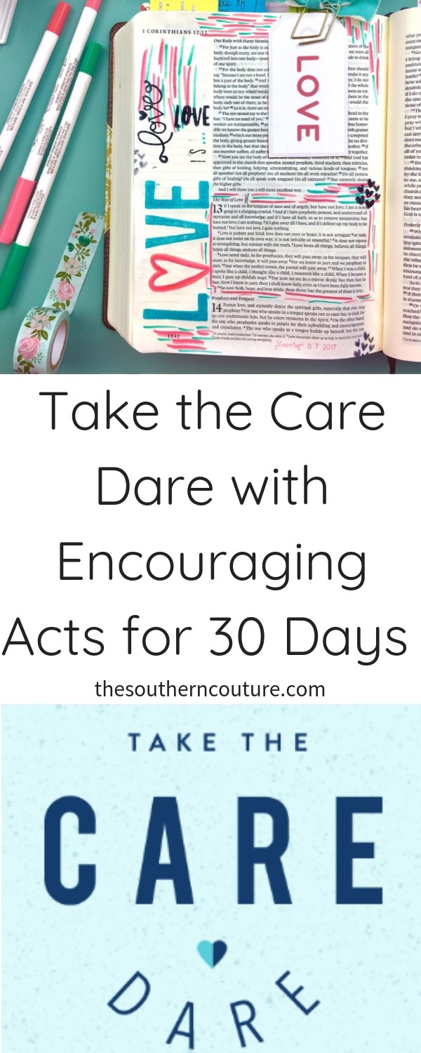 Join me and take the Care Dare with encouraging acts for 30 days in celebration of National Day of Encouragement. You will receive a different task each day to pay it forward and be an encouragement to others. 