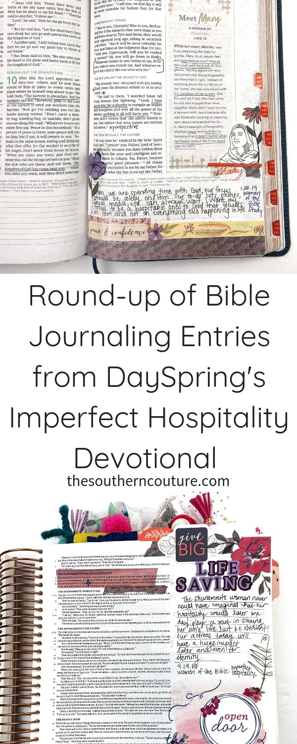 Today let's take a look back at the last month with this round-up of Bible journaling entries from DaySpring's Imperfect Hospitality devotional which was the last of the Women of the Bible series. 