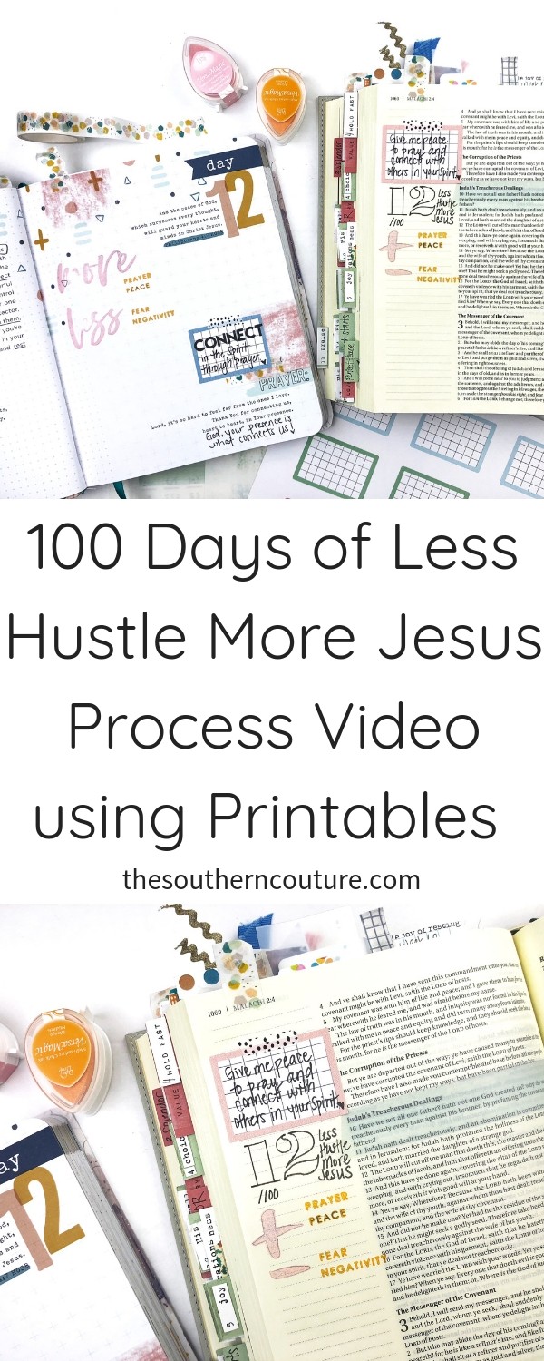 Today I'm sharing a 100 Days of Less Hustle More Jesus process video using printables in both the journal and my journaling Bible. These printables are so versatile and can be used for multiple projects which is even better. 